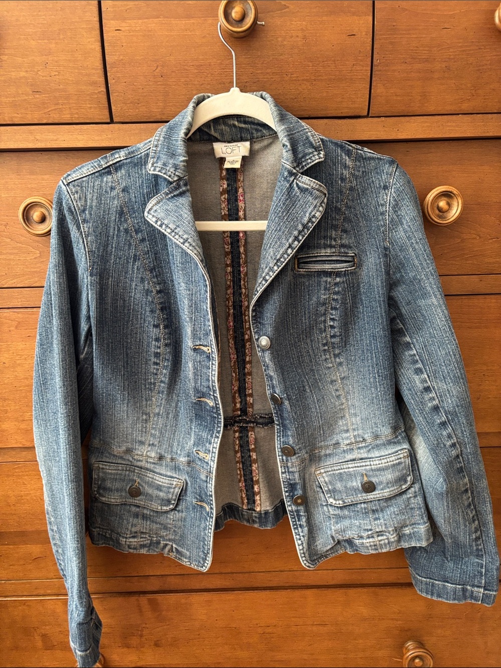 LOFT Distressed Light Blue Denim Blazer Jacket Vintage Sz 4